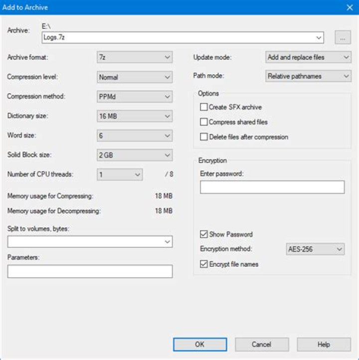 7zip command line equivalent of these settings?