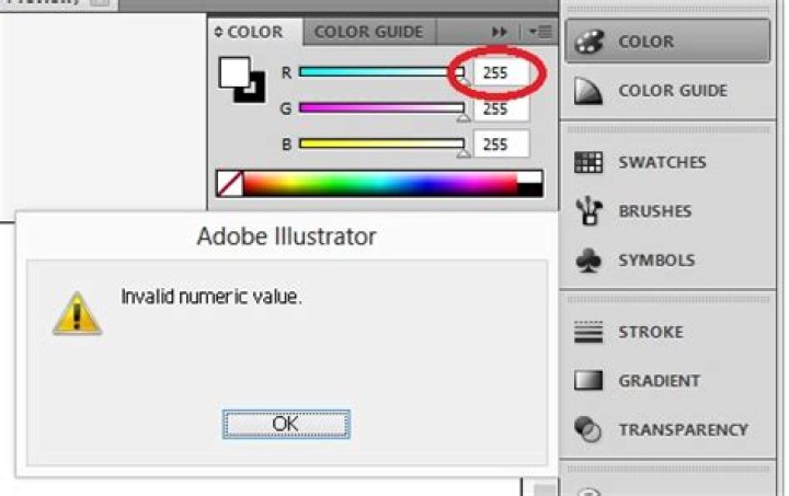 Adobe color picker and error message