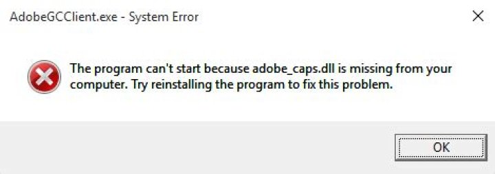 "AdobeGCClient.exe - System Error" at start up