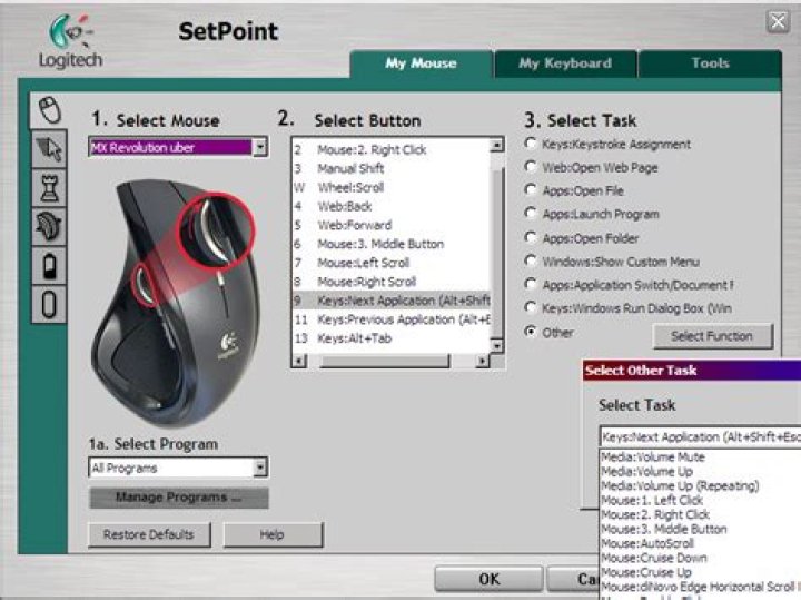 Alternative to setpoint that allows key configuration profiles for multiple mice?