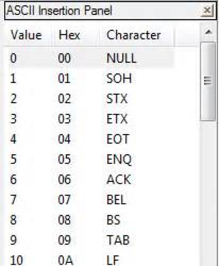 ASCII Insertion Panel