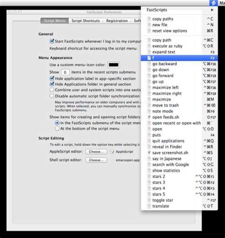 Assign a shortcut to running a script in OS X