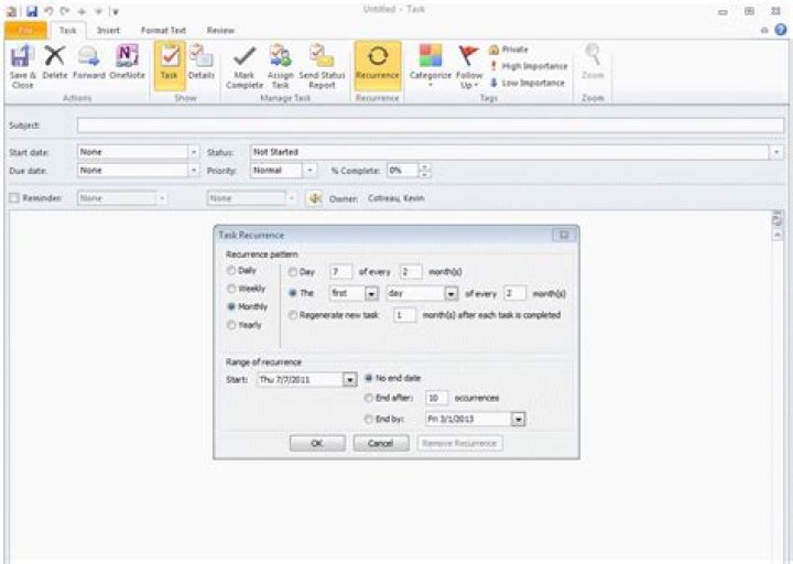 Bi monthly recuring tasks in Outlook 2010