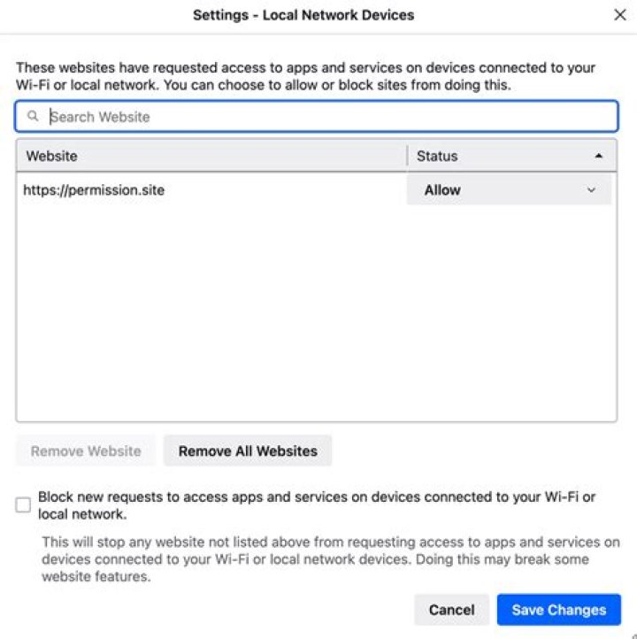 block firefox local network access (CORS?)