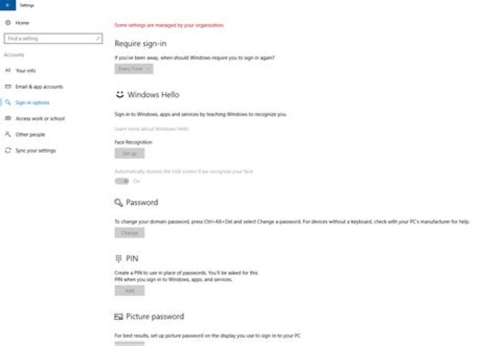 Can't enable Windows Hello - Some settings are managed by your organization