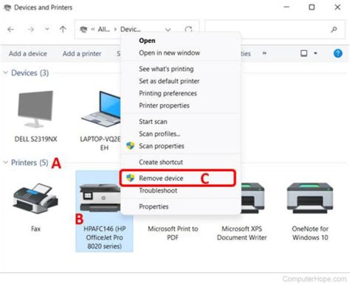 Can't remove printer from Windows 7