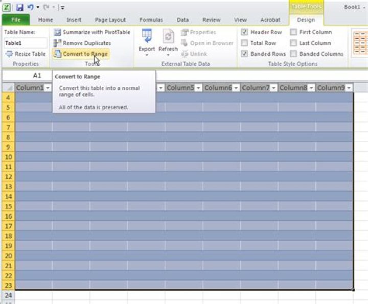 Cannot delete created excel table
