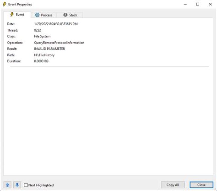 Cannot enable File History service: The parameter is incorrect
