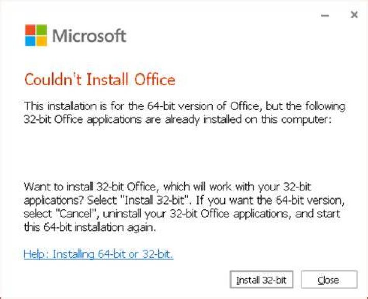 Cannot install Microsoft Office 64-bit after removing Office 32-bit