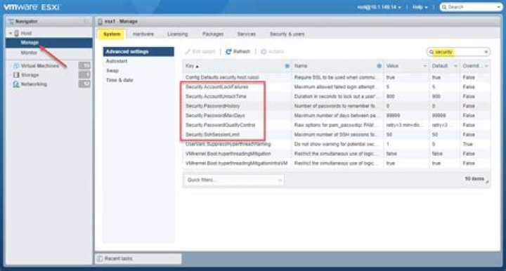 Change ESXi security settings via CLI