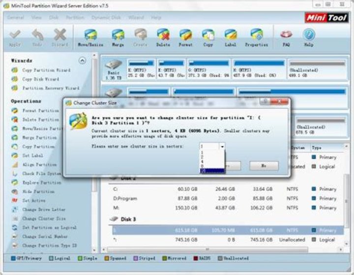 Change file allocation unit size without format