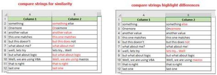 Comparing two strings in Excel?