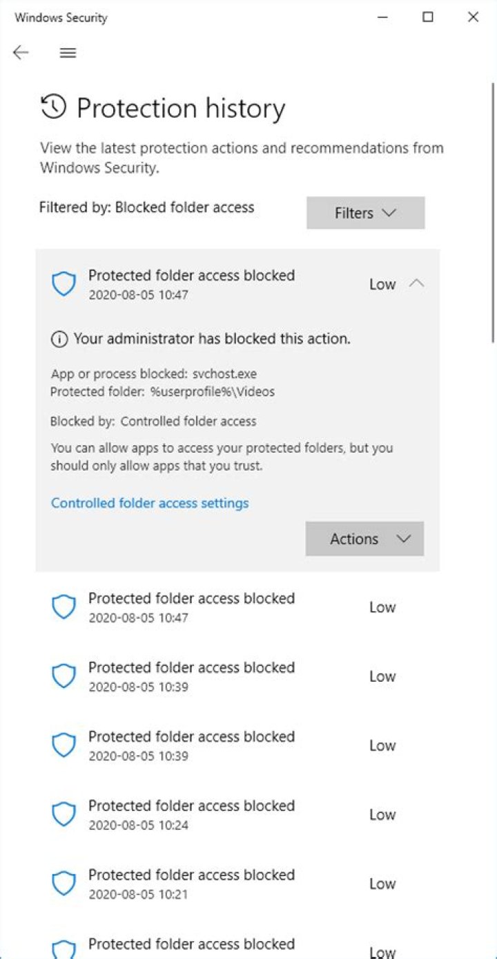 Controlled folder access blocks svchost.exe application