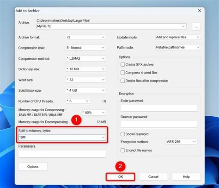 Create a split zip file using Windows tools only? Not 7zip or similar