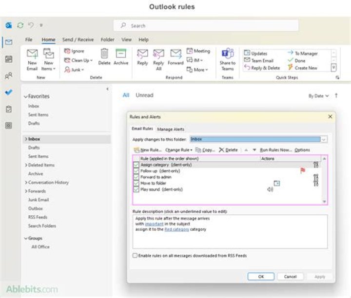 Create Outlook rule which runs AFTER move mail to specific folder