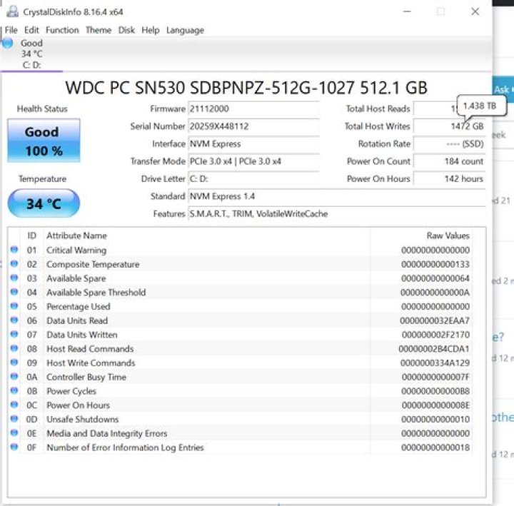 Crystal Disk Info: "Total Host Writes" shows two distinct values