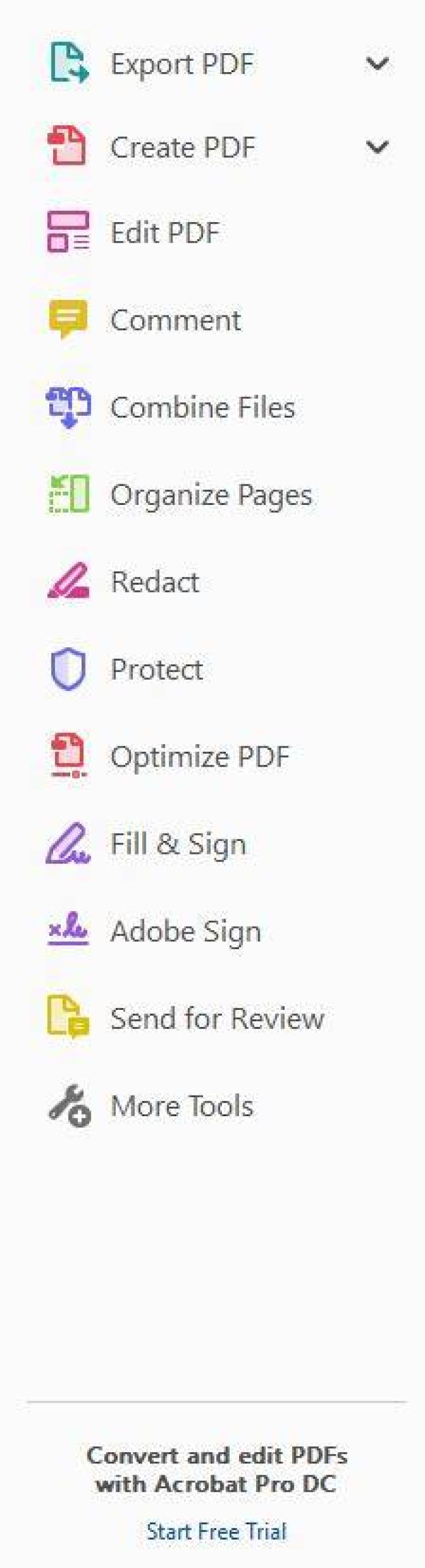 Customizing Adobe Acrobat Reader DC (Free) Tool sidebar