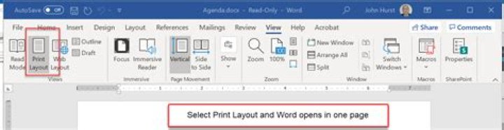Default MS Word to single page view
