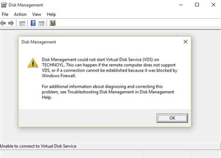 Disk management unable to connect to virtual disk service