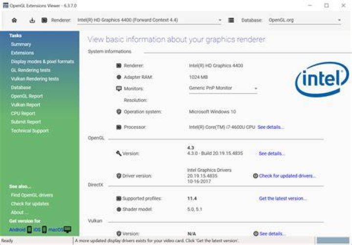 does the Intel UHD Graphics Support OpenGL 2.1?