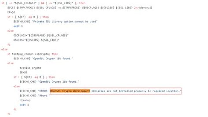 ERROR: OpenSSL Crypto development libraries are not installed properly in required location