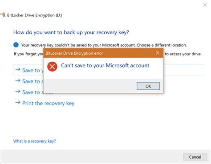 Error when trying to save Bitlocker recovery key to Microsoft account
