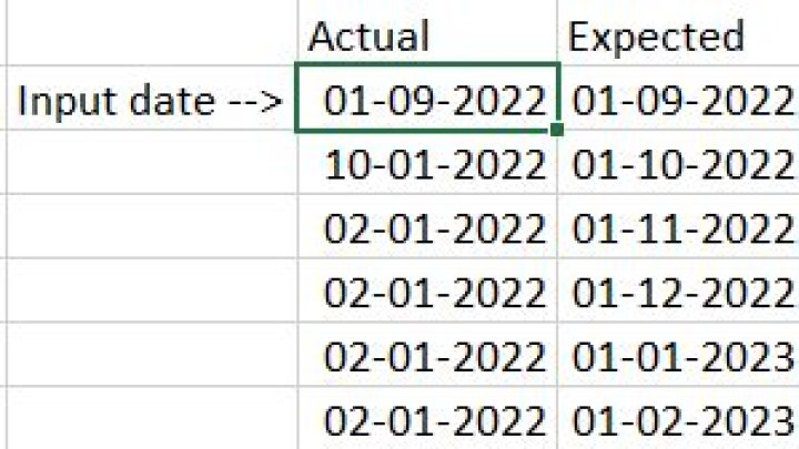 Excel: Add month to previous date incrementally, giving same date for all months
