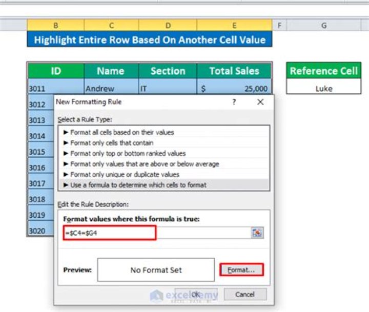 Excel conditionally format a row based on a cell