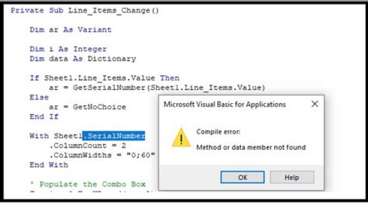 Excel VBA code error: Method or data member not found [closed]