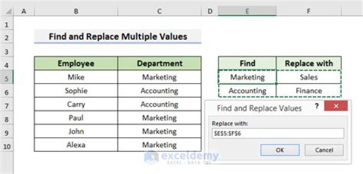 Find and replace multiple values within selected cells