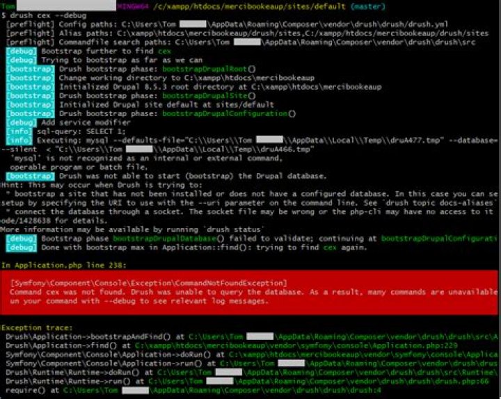 Getting a "Command cex was not found" error trying to execute "drush cex"
