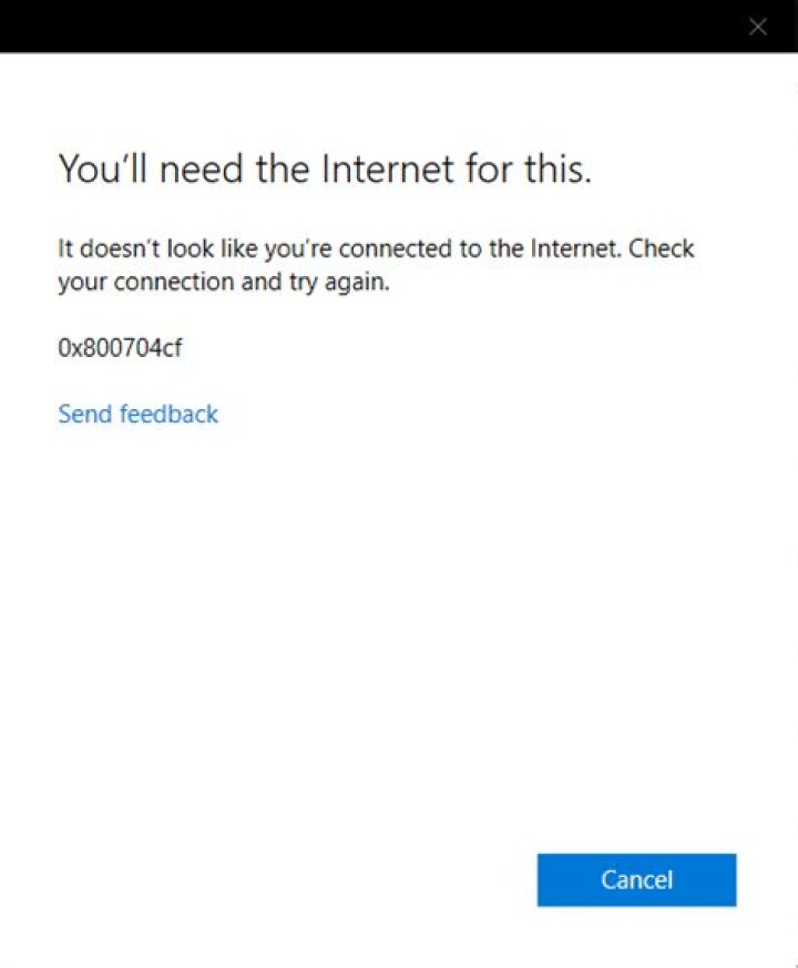 Getting an error code 0x800704cf when trying to sign in to excel 365