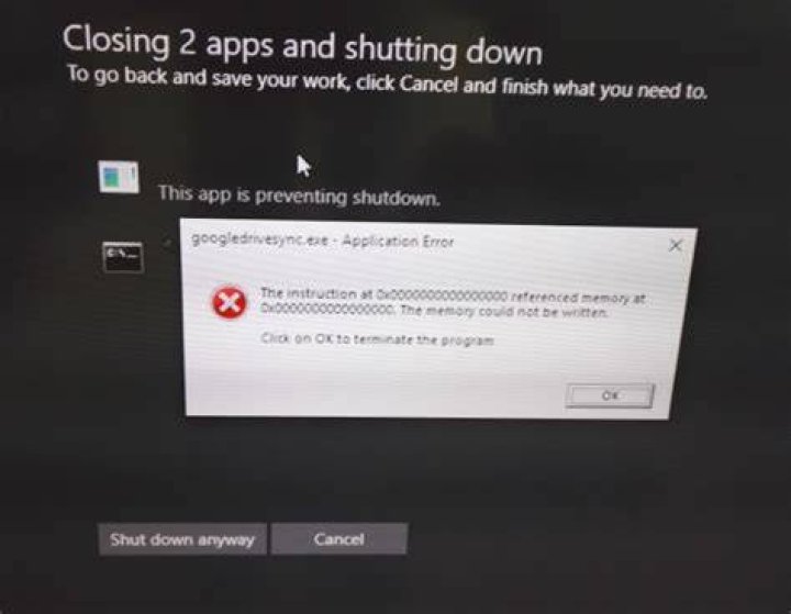 Google Drive (googlesyncdrive) preventing PC from shutting down or hibernating