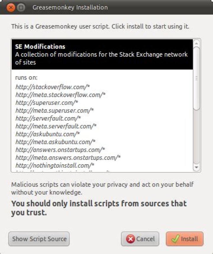 Greasemonkey Installation dialog