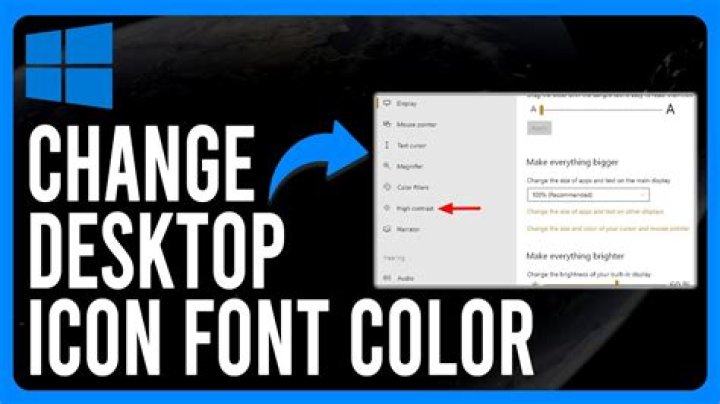 How can I change font and color of the captions under the icons on the desktop?