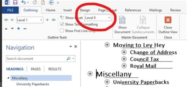 How can I change heading levels in Microsoft Word?
