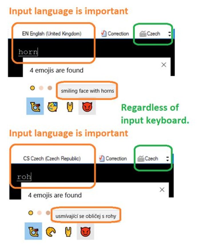 How do I change the input language for Emoji keyboard in Windows 10?