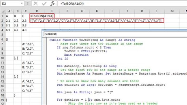How do I convert an excel table to a JSON array?