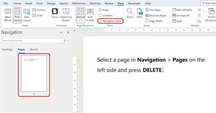 How do I delete a page in a Word 2007 document?