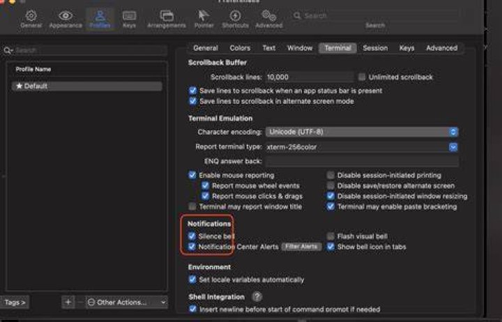 How do I disable the beep/bell sound in iTerm2 in macbook?