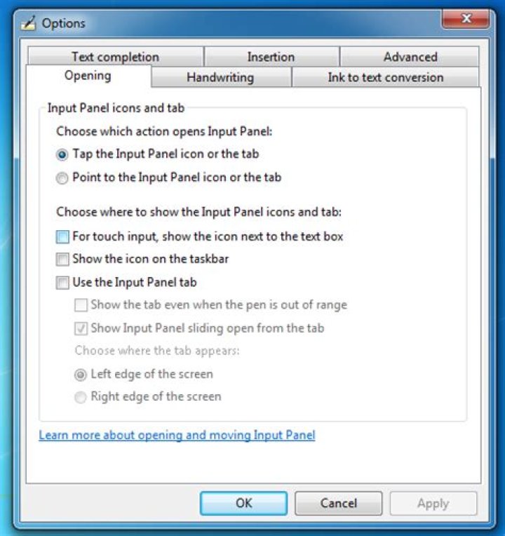 How do I disable the Tablet PC Input Panel in Windows 7?