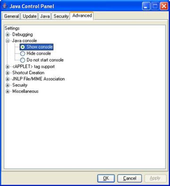 How do I display the Java console?