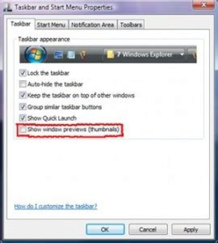 How do I enable the Windows 7 taskbar hover preview?