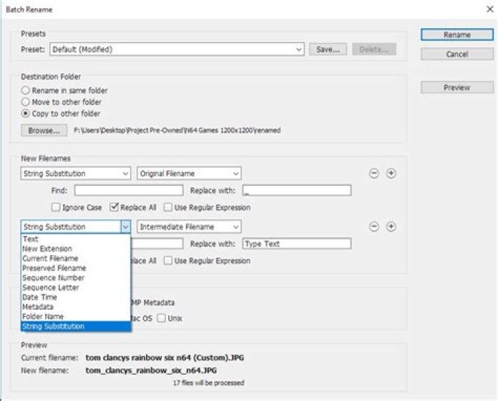 How do I find and replace a character in filenames in Windows 7 using Explorer?