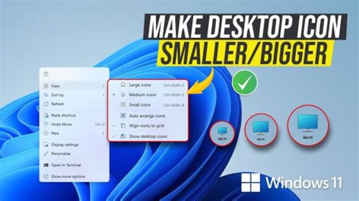 How do I reduce the desktop icon size in Windows 7?