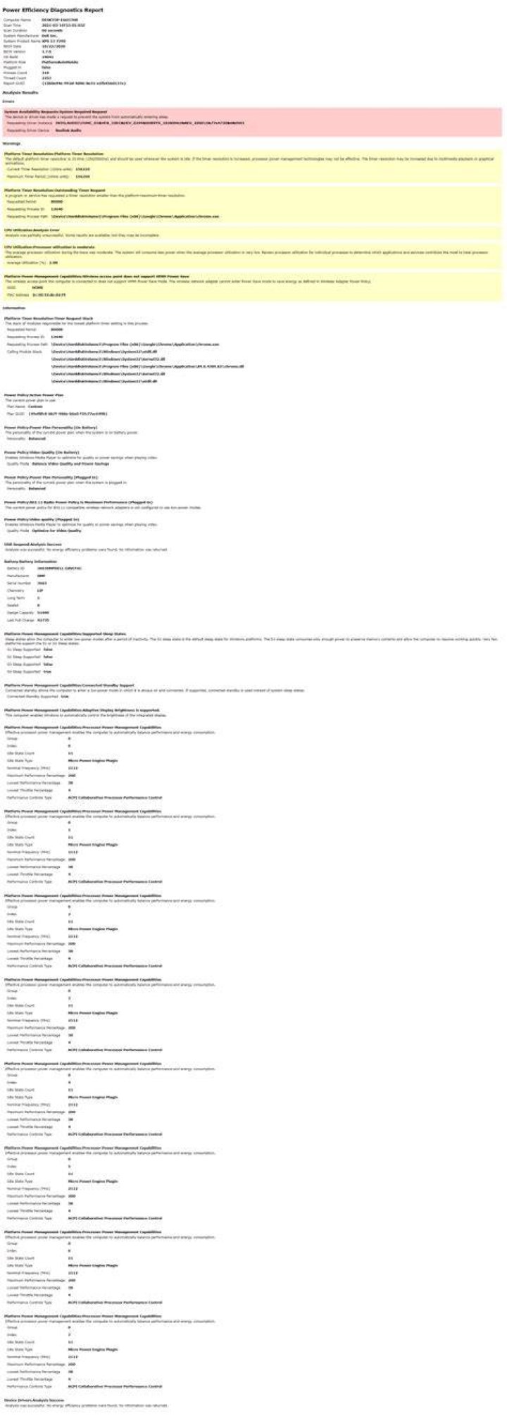 How do I resolve the powercfg energy report errors and warnings?