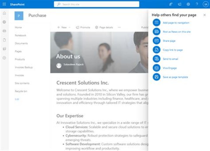 How do I show a list of internal contacts on a Sharepoint page?