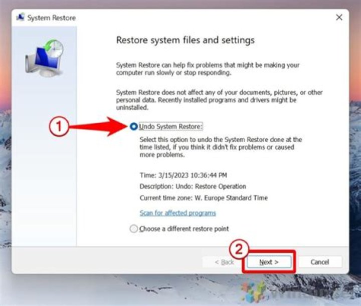 How do I undo a System Restore?