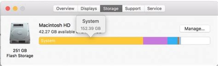 How much storage should be taken up by 'System' in MacOS Sierra