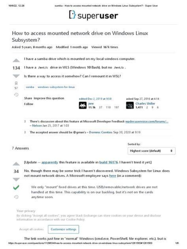 How to access mounted network drive on Windows Linux Subsystem?
